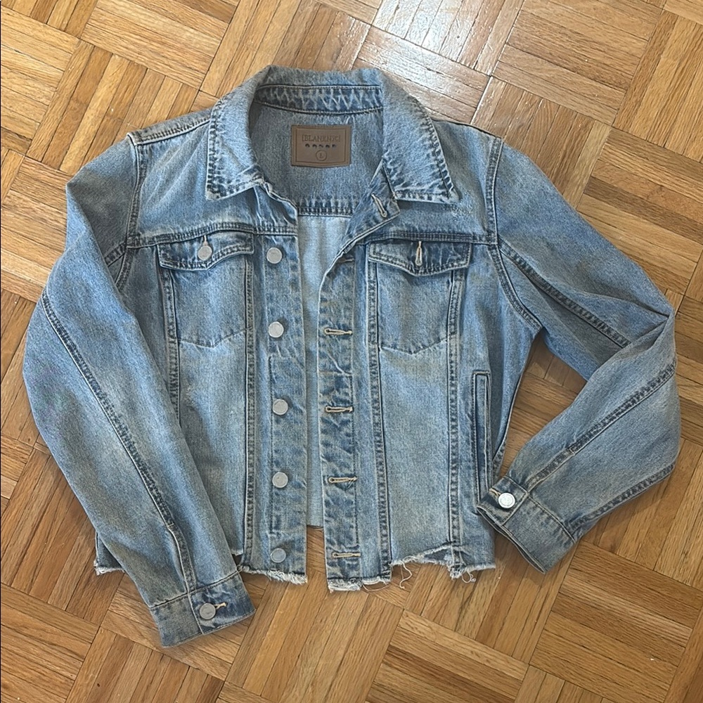 BLANKNYC Cropped Denim Jacket with Frayed Hem